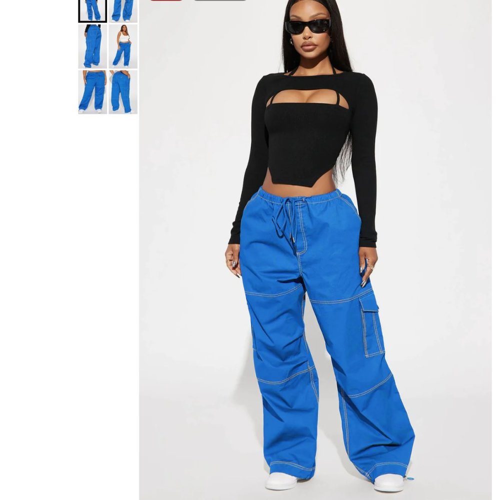 Fashionnova Royal Blue Cargo Parachute Pant
